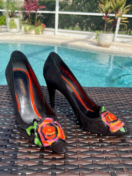 Louis Vuitton Shoes - Louis Vuitton Black Suede High Heels - Stephen Sprouse Roses - EU 36
